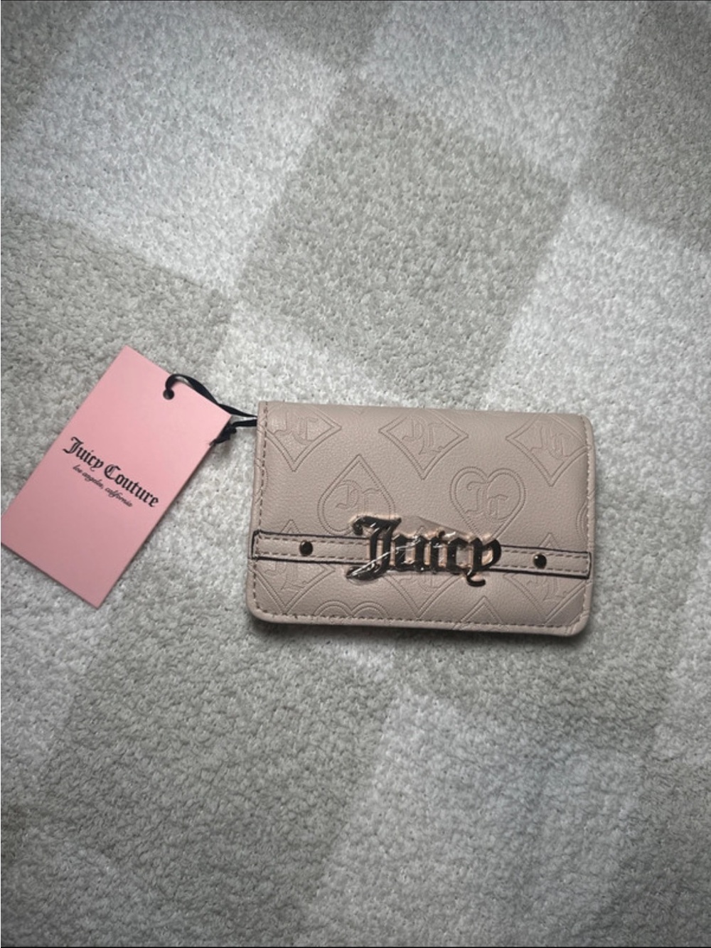 Juicy Couture Nude Embossed Card Holder with Metallic Logo